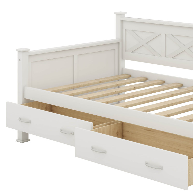 Lit de jour simple avec tiroirs de rangement, lit de jour en bois avec cadre en forme de X, style décontracté rustique moderne