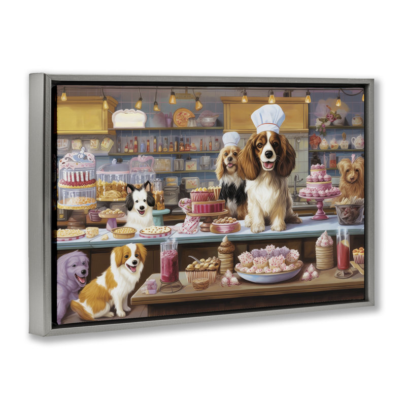 Toile flottante encadrée «Sweet Treats Pastry Dogs» par Lazar Studio, Cadre flottant gris lustré, H 21 po x l 31 po