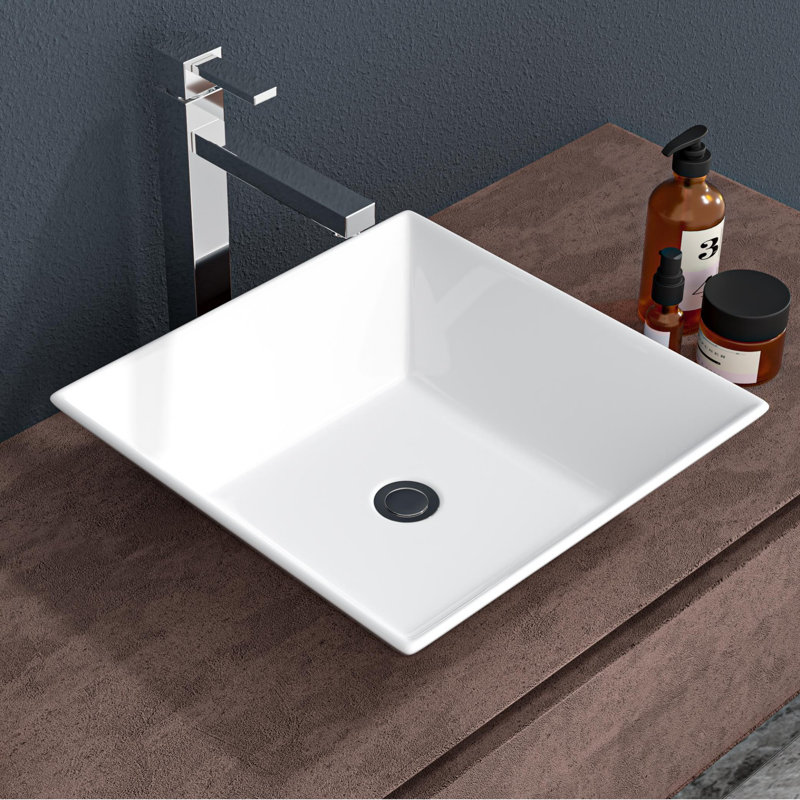 16"x16" Ceramic Square Vessel Bathroom Sink