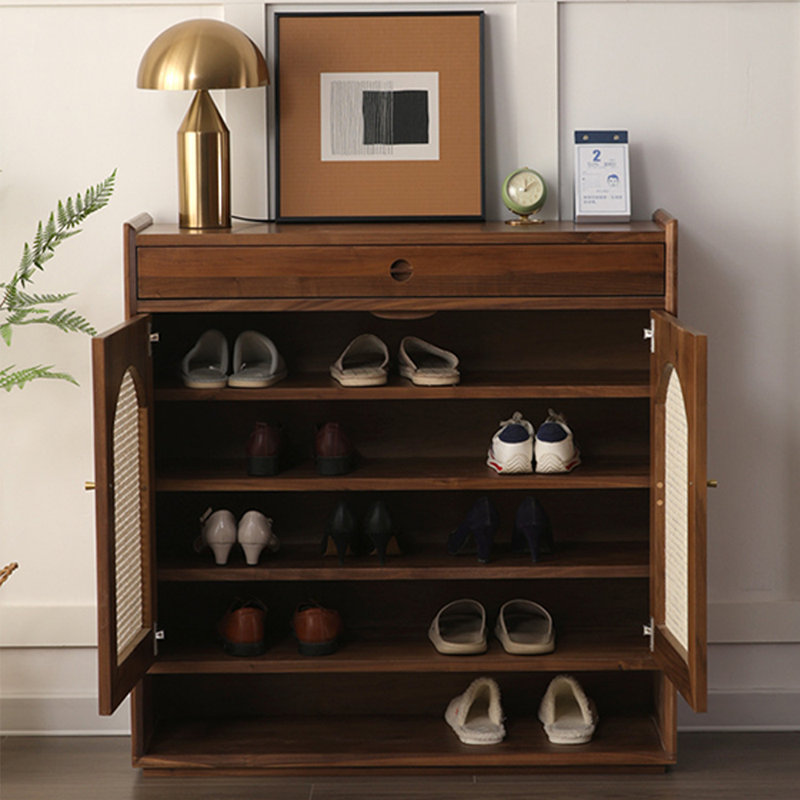 Armoire de rangement simple à chaussures en rotin, Noyer, H 40,16 po x l 39,37 po x P 13,78 po