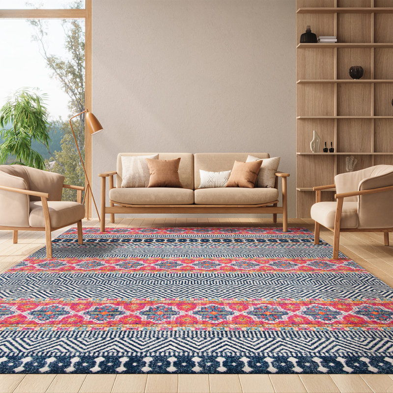 Felty Geometric Navy/Ivory Area Rug, Rectangle 8' x 10'