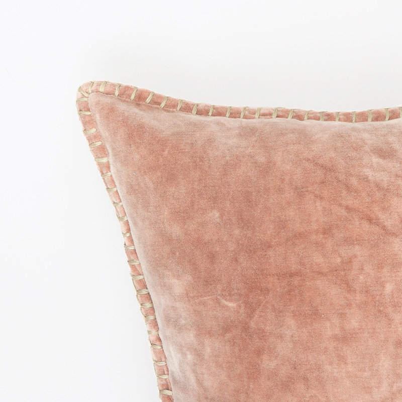 Coussin décoratif | Coussin décoratif en velours de coton délavé à la pierre avec bords décoratifs cousus à la main - 18 po x 18 po