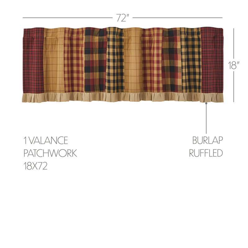 Connell Patchwork Burgundy and Tan Cotton Valance with Ruffles