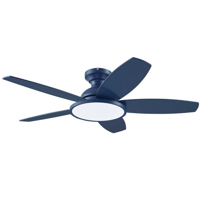 Ventilateur de plafond encastré avec lumière DEL et télécommande, 42", Bleu marine avec pales en bois bleu marine / chên