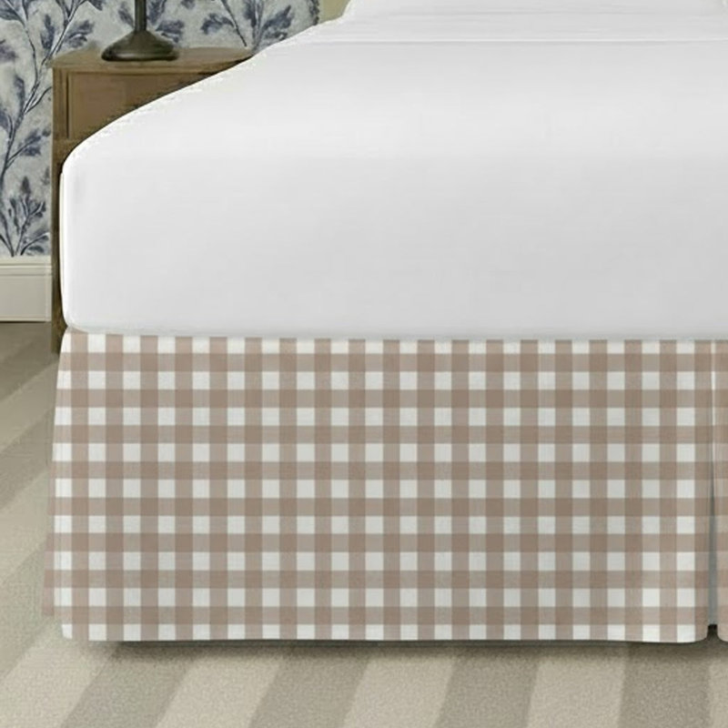 Gingham Pattern Tailored Bed Skirt 15" Drop Length, Full XL, Taupe