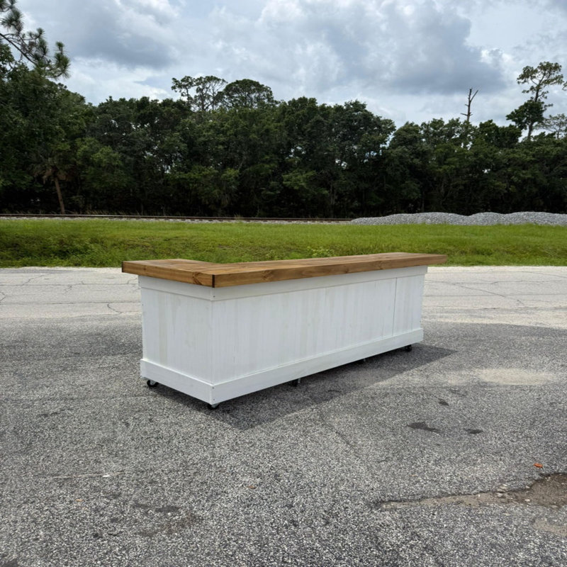 7x4 L-shaped Bartender Station With 2 Shelves, Stained Top