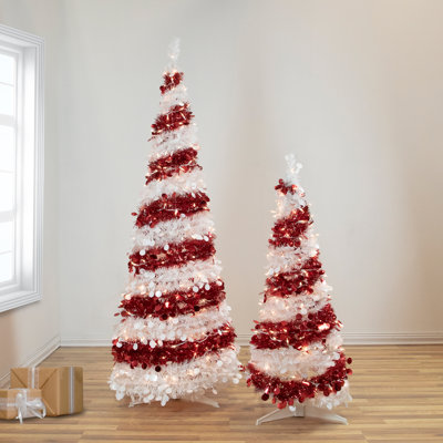 6' Pre-Lit Candy Cane Pop-Up Artificial Christmas Tree Clear Lights