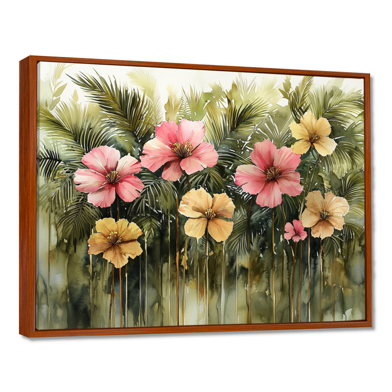 Hibisuc Cliatt tropical dans une symphonie printanière II - Hibiscus, H 30 po x l 40 po, Impression encadrée flottante, Brun