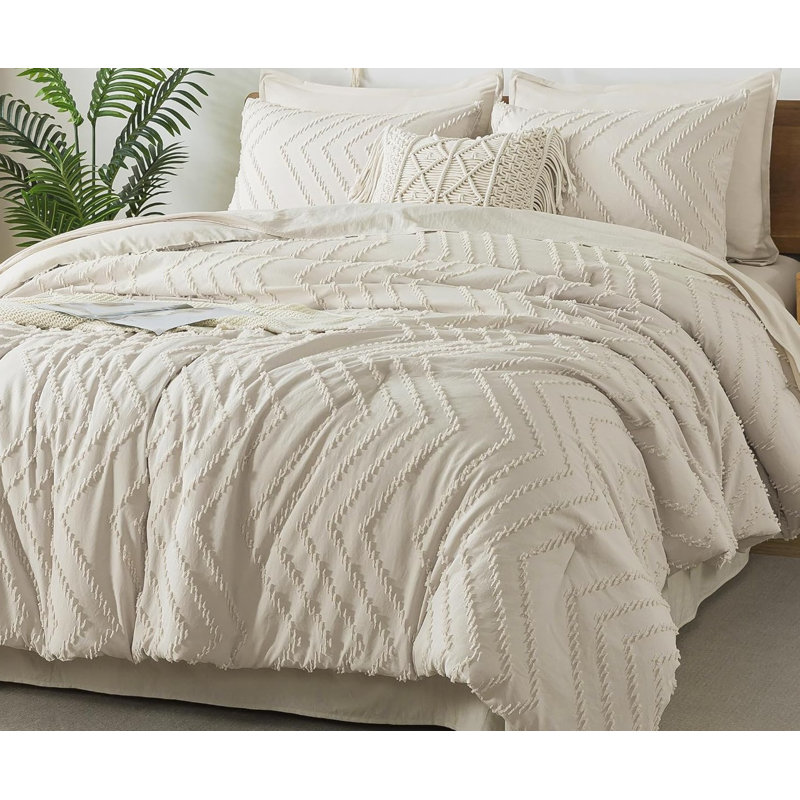 Beige King Microfiber Bed in a Bag Set with Geometric Design