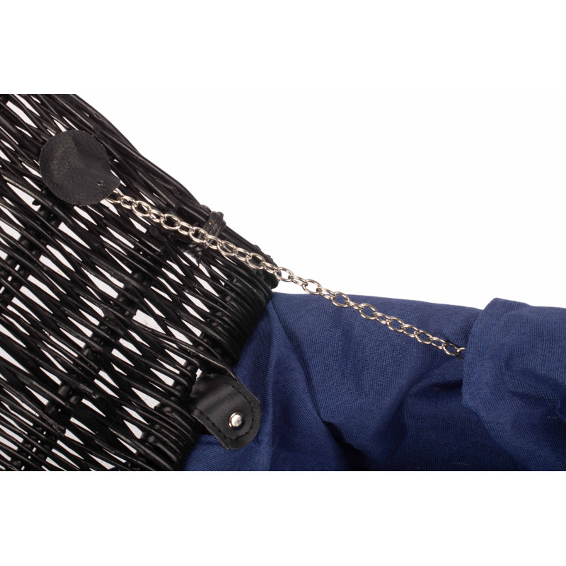 Wicker Hamper Basket with Lining, Black/Navy Blue, 15cm H x 36cm W x 26cm D