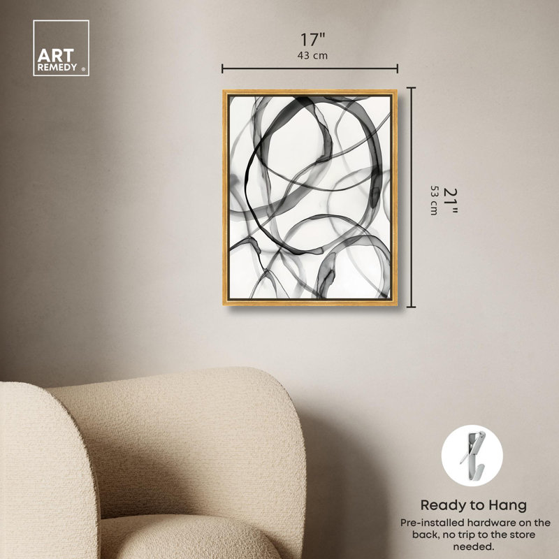 Toile Dynamic Interplay II par Art Remedy, H 21 po x l 17 po, Cadre flottant, Noir