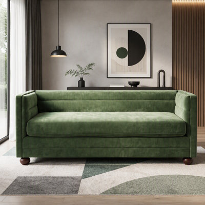 77.2" Modern 3 Seater Sofa, Chenille Upholstered Couch with Square Arms, Camel Back Design, Single Cushion Seat & Rubber Wood Legs