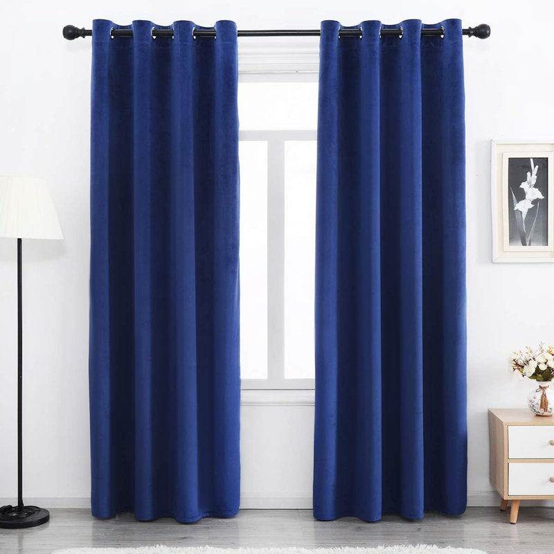 Velvet Blackout Curtain Pair, 38" W x 84" L, Azure