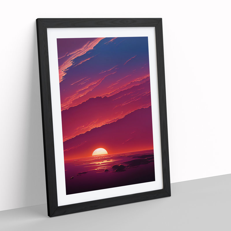 Unreal Ocean Sunset - Wall Art, 36cm H x 27cm W, Black Picture Frame, White
