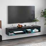 Floating TV Stand with Storage and Lights for TVs up to 75" Black
