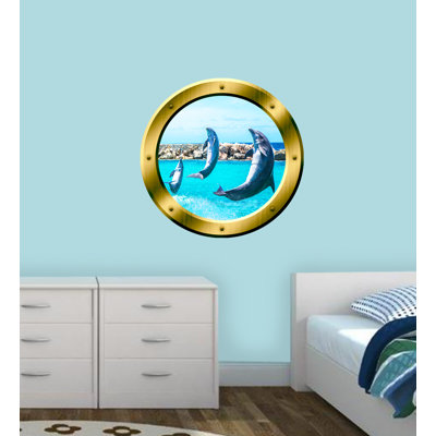 Décalcomanie murale hublot marsouin dauphins