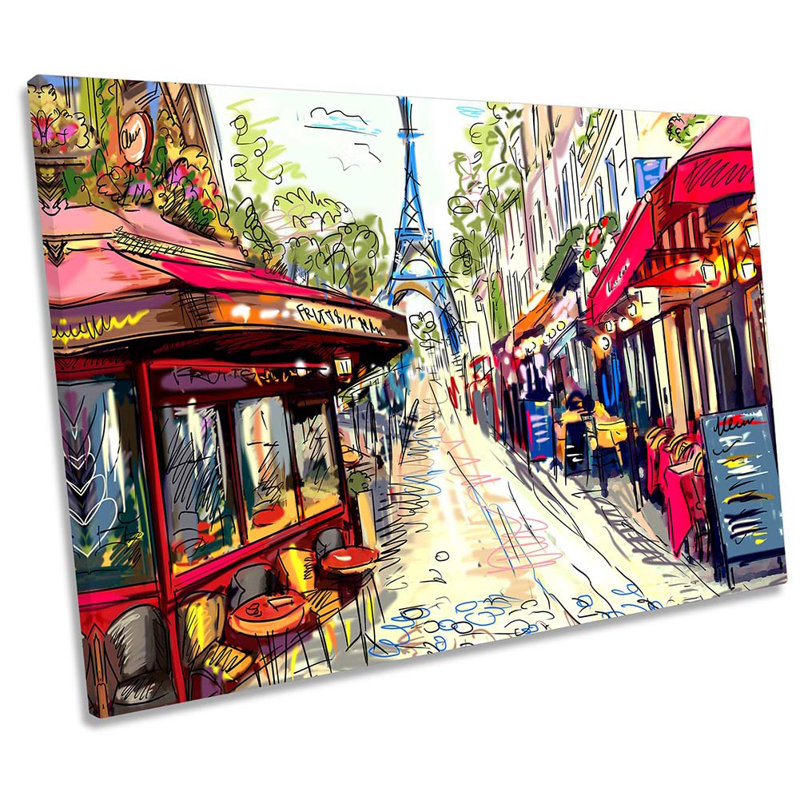 Paris Coffee Cafes Street - Wrapped Canvas Painting, 40.6cm H x 61cm W x 2cm D