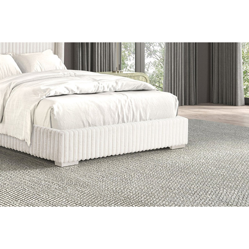 Lit contemporain 1 pièce en tissu de chenille de fourrure, structure en bois d'ingénierie, option de salle à manger avec matelas prêt à accueillir