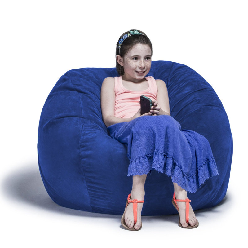 Saxx 3 Foot Round Bean Bag w/ Removable Cover, Microsuede Blueberry