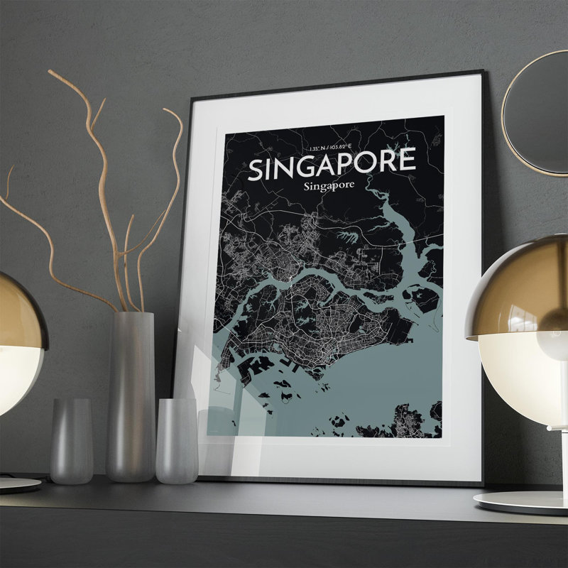 Singapore City Map In Midnight - No Frame Print, 27.6cm H x 19.7cm W x 0.05cm D