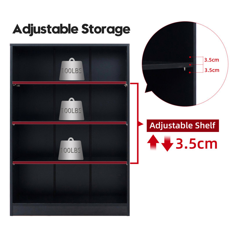 Cremorne Modern Standard Bookcase, Black, (4 shelves) 48" H x 33" W x 11.6" D