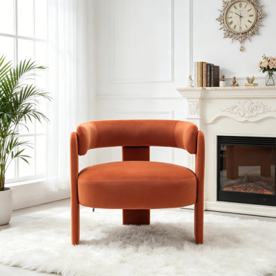 Accent Chair for Living Room, Velvet Comfy Single Sofa Chair Mid-Century Modern Armchair Wooden Legs for Bedroom Office Reading