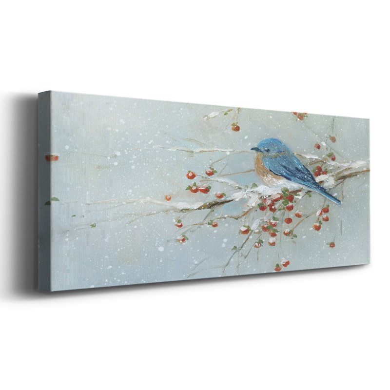Oiseau bleu en hiver sur toile, H 24 po x l 60 po x P 1,5 po