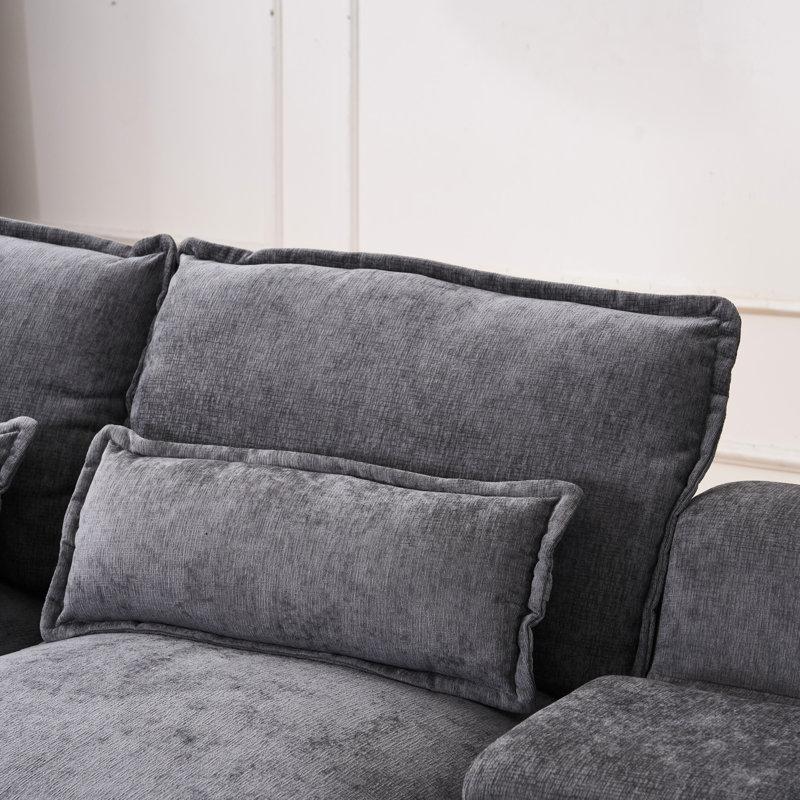 Siège en U de 123 x 55 po à 6 places avec méridienne double, console et ports pour l'intérieur, canapé-lit en chenille gris, accoudoirs en mousse à haute densité avec console, porte-gobelets, support lombaire avec cadre