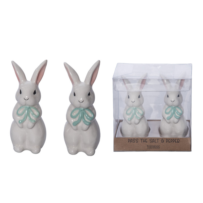 Ceramic Mint Julep Bunny Salt and Pepper, Salt and Pepper Shaker, Green, Ceramic, Table, Kitchen, Easter, Tabletop