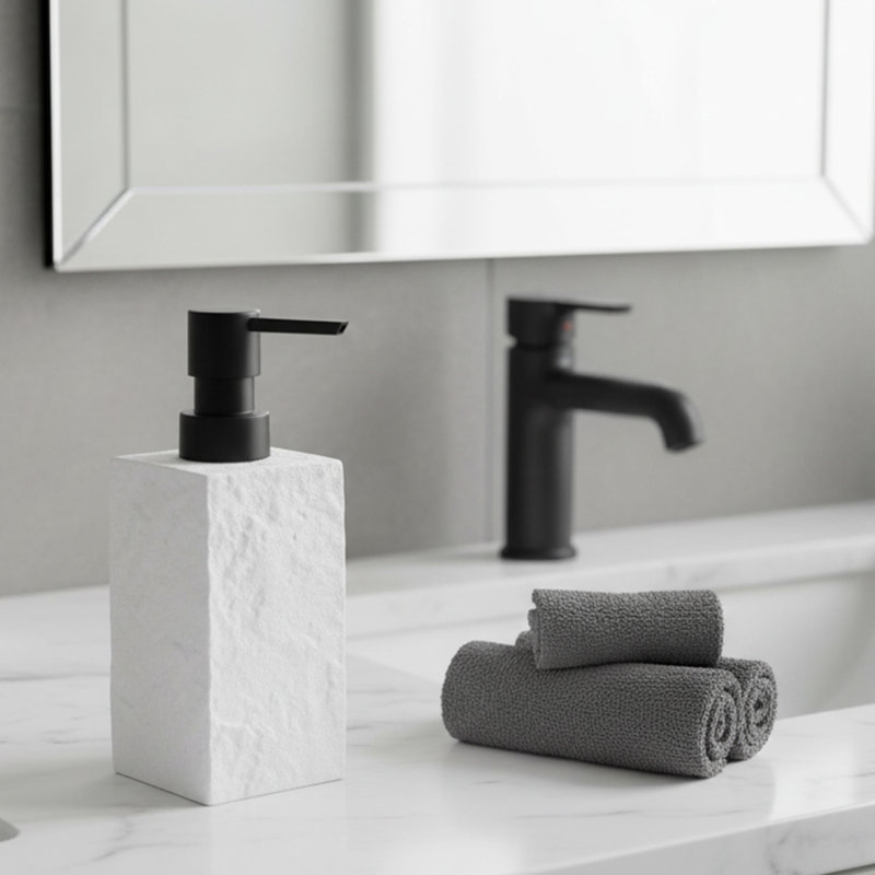 Stone Bath Square Hand Soap and Lotion Dispenser, Blanc
