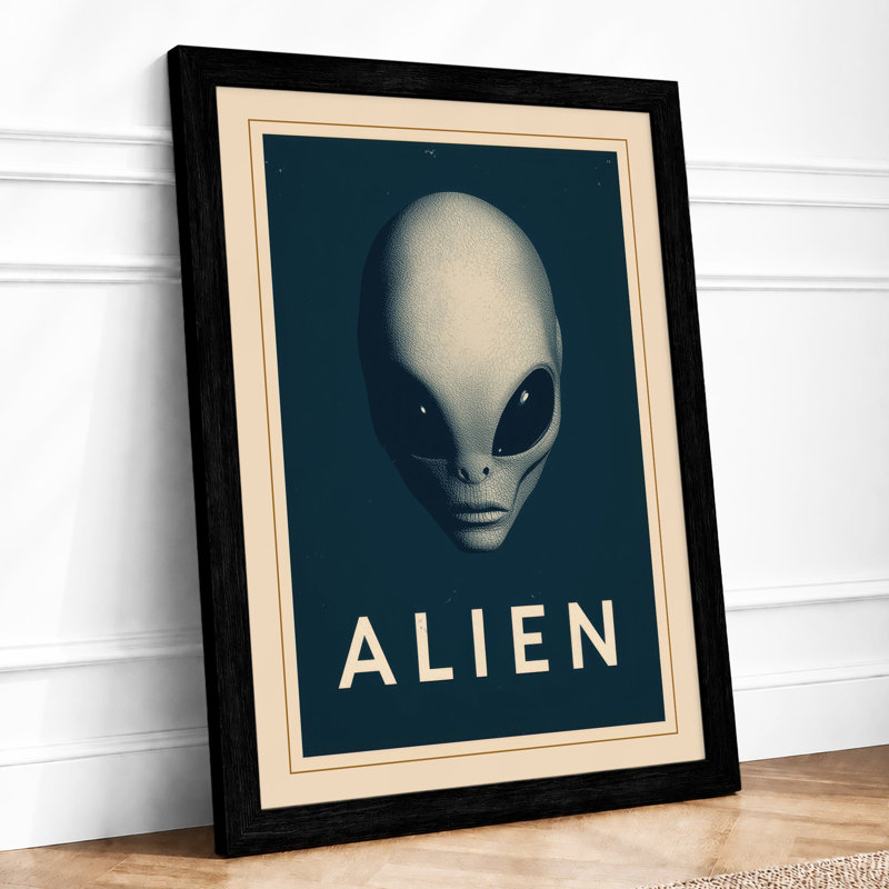 Modern Alien Portrait Minimalist - Framed Print, A2 - 59.4 x 42.0 cm, Black