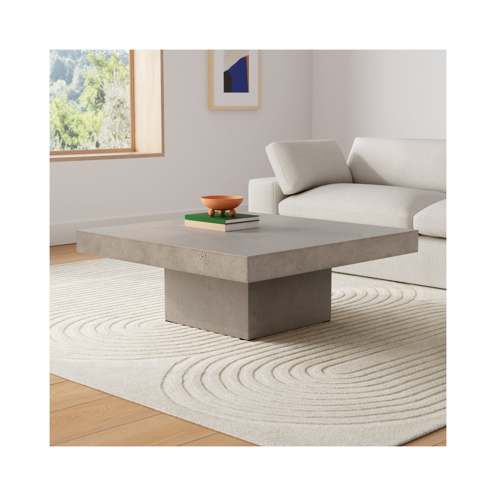 Kareen Concrete Pedestal Coffee Table, Dark Gray