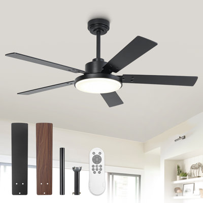 Vaczon 52" Dimmable Ceiling Fan with 3CCT LED Lights and Remote Control, 6 Speeds Reversible DC Motor, Timer, Double-Sided Wood Blades, 6''/10'' Downrods, for Indoor/Covered Outdoor Use