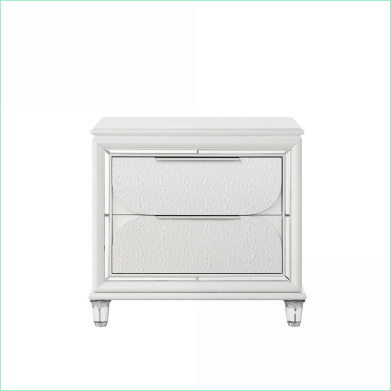 Table de chevet 2 tiroirs Modern Pearl White avec pieds en cristal acrylique