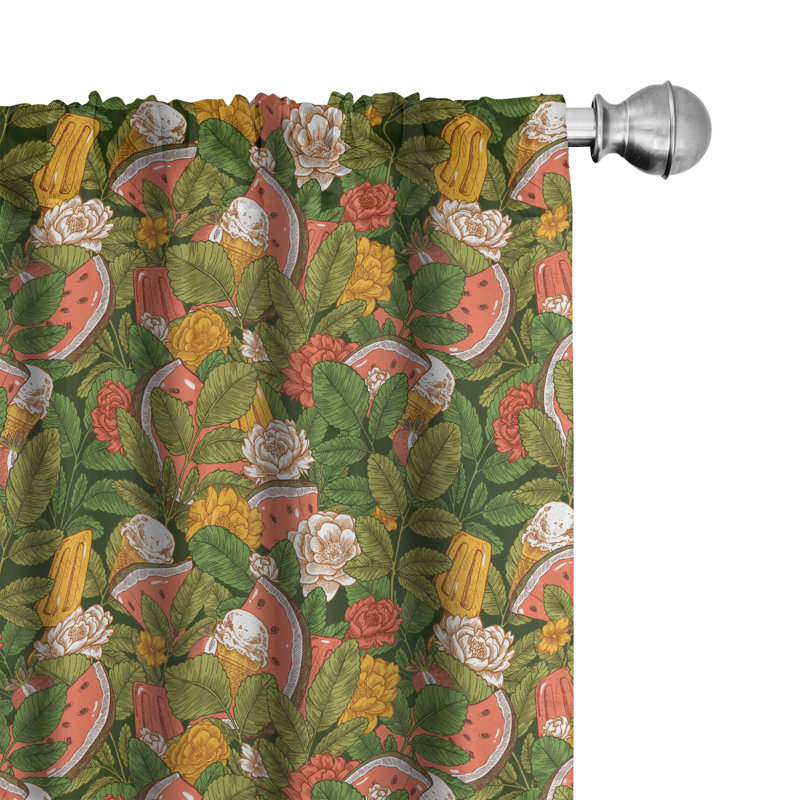 East Urban Home Tropical 4-Panel Curtains, Ice Cream Watermelon Leaf, Earth Yellow Olive Green, 56" W x 84" L
