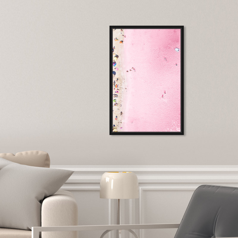 Nautique et plage rose côtière - impression, H 15 po x l 10 po, Toile avec cadre noir