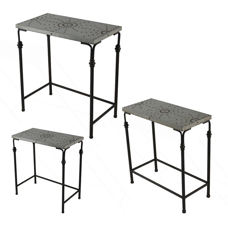 Set Of 3 Gilbert Nesting Tables, Metal Plant Stand, Patio Table