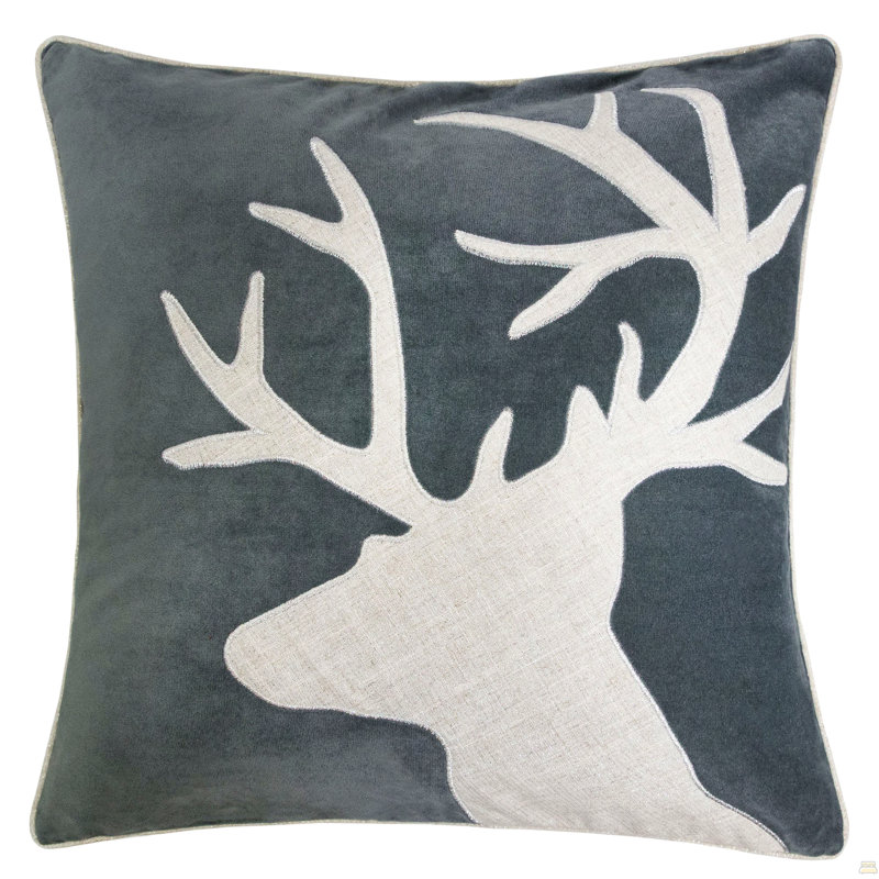 Coussin décoratif en velours Holiday Reindeer, Simple, Gris