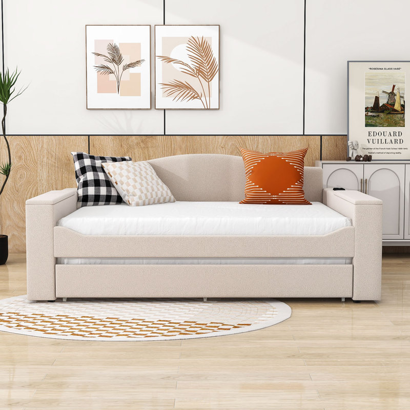 Lit de jour rembourré Heorhi, Double, Beige