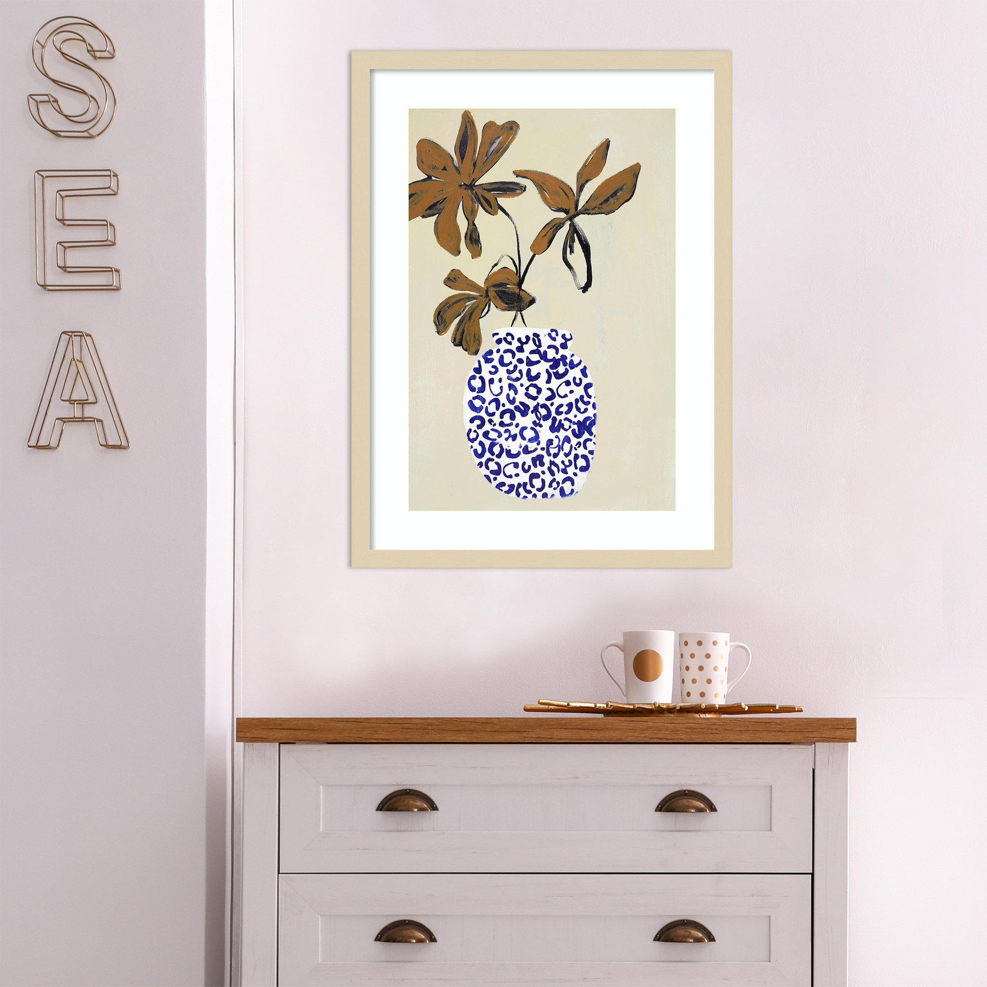 Midford Blue and Brown Floral Ambience Framed on Paper by Design Fabrikken Photograph, 25" H x 19" W x 1" D, Brown