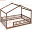 Structure de lit en bois pleine grandeur avec clôture, noyer, pour et les adolescents, fabrication en pin massif, lit de jeu en bois de pin, Sleep One-584315168