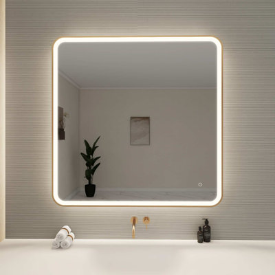 42 Round LED Front and Backlit Wall Mirror in Satin Gold