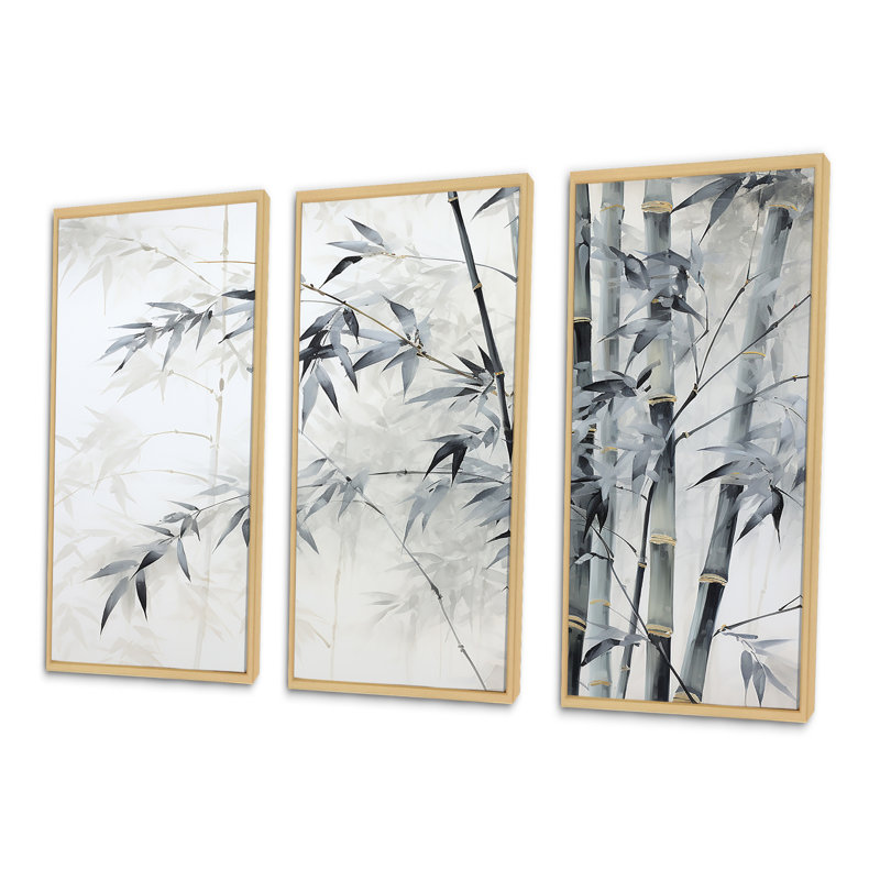 Bambou sauvage noir et blanc - ensemble d'art mural en bambou, Cadre naturel flottant, H 28 po x l 36 po x P 1 po