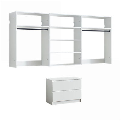 Système de penderie, finition bois de chêne blanc modulaire Devi | Fixation murale | Blanc | Bois