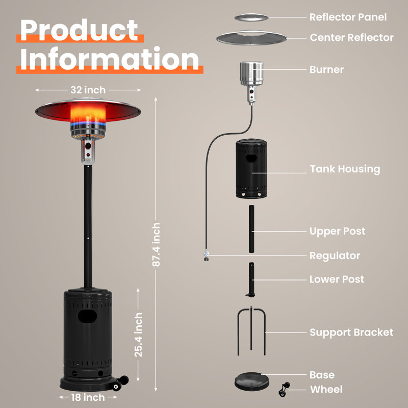Chauffe-terrasse au propane 48 000 BTU, Noir/gris