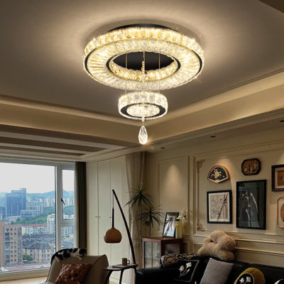 Lustre rond en cristal à deux niveaux