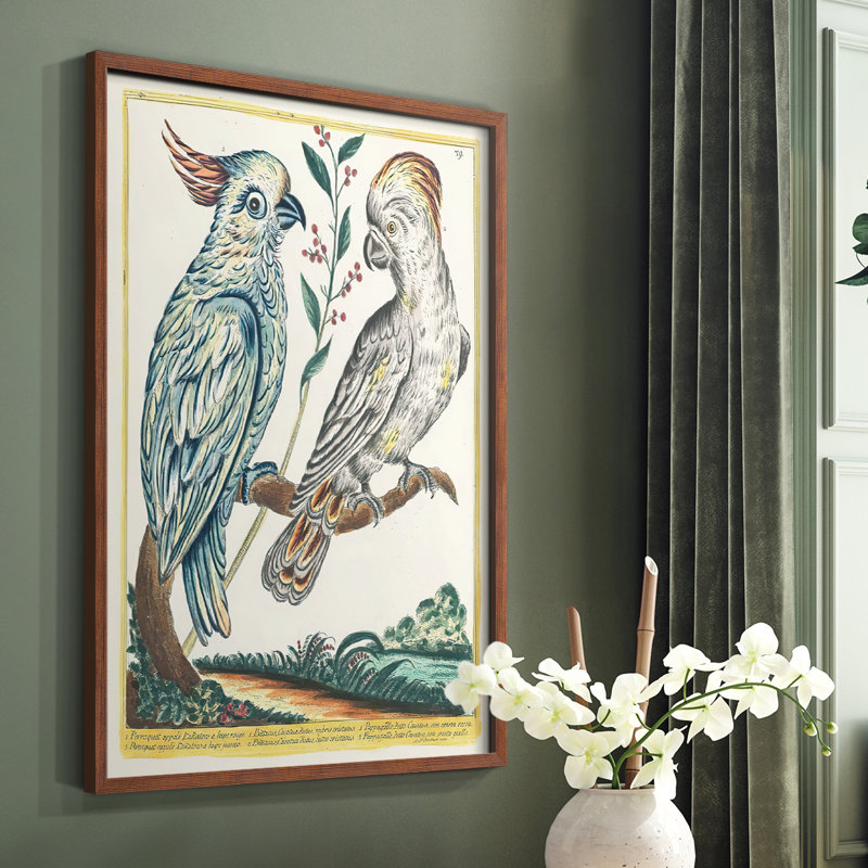 «Pastel Birds I», reproduction encadrée - bois massif, Cadre photo brun simple, H 14 po x l 11 po
