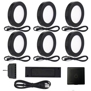 6 Pack Mini Puck Light with Wired Dimmer 12V 2W/pc for Under Cabinet Lighting