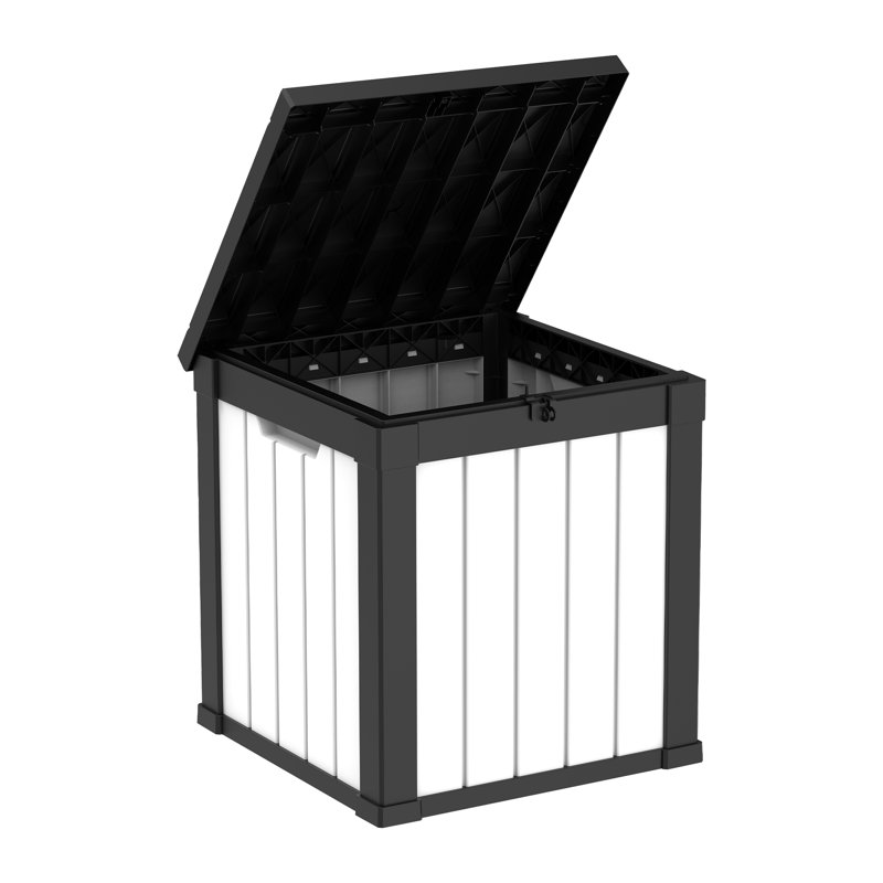 50 Gallon All-Weather Waterproof Resin Lockable Deck Box(Black And White), Black/White