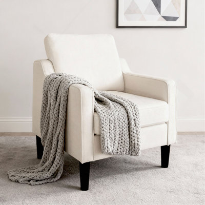 Fauteuil de salon Fauteuil d'appoint en lin doux Fauteuil confortable de style Mid-Century pour petits espaces Chambre, bureau, appartement, salon
